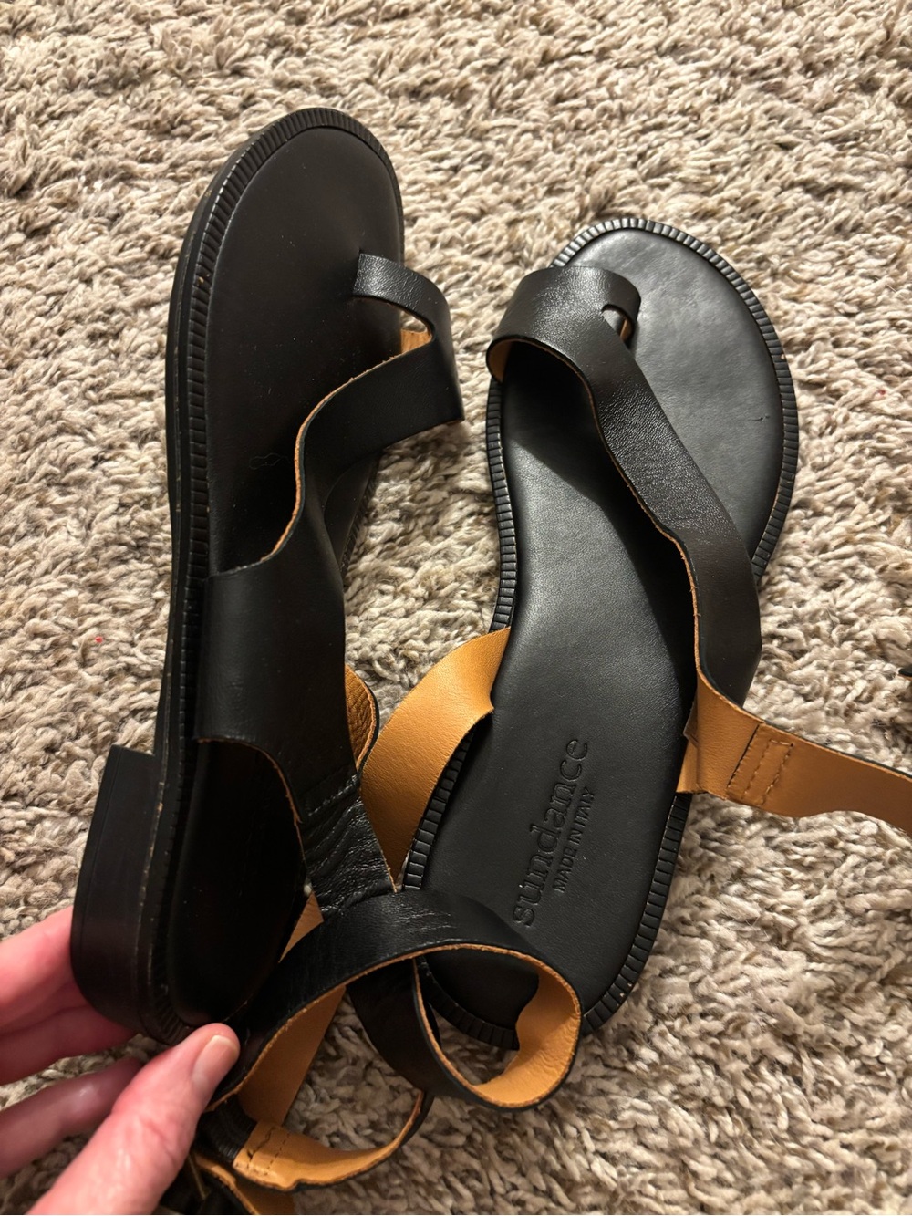 Sundance Black Strappy Women's Sandals boho leather 30 8.5 -9 nwot
